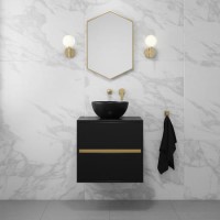 600mm Black Wall Hung Countertop Vanity Unit with Basin - Roxbi 
