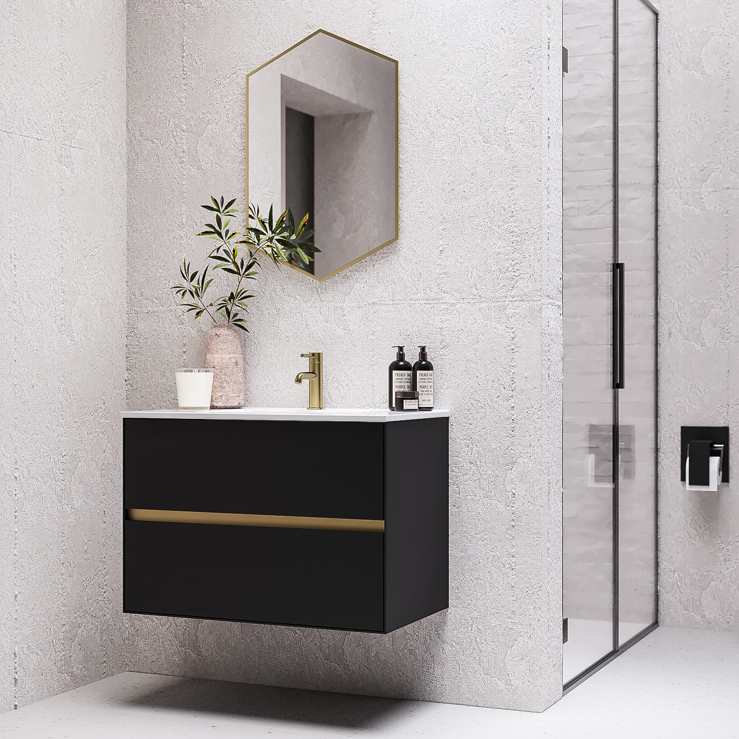 800mm Black Wall Hung Vanity Unit with Basin - Roxbi BUN/BeBa_27605/78782