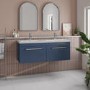 1200mm Blue Wall Hung Double Vanity Unit with Basins and Chrome Handles - Ashford 