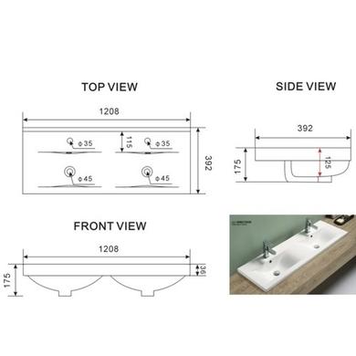 1200mm Blue Wall Hung Double Vanity Unit with Basins and Brass Handles - Ashford 