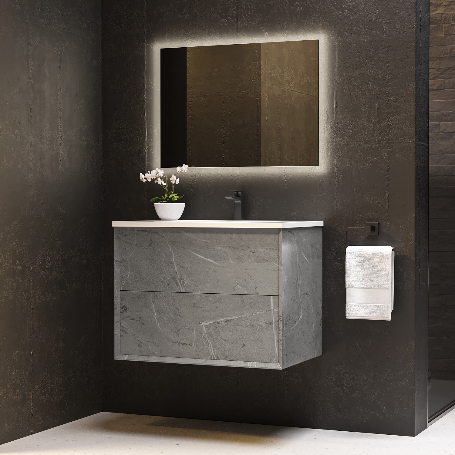 700mm Grey Wall Hung Vanity Unit with Basin - Arragon