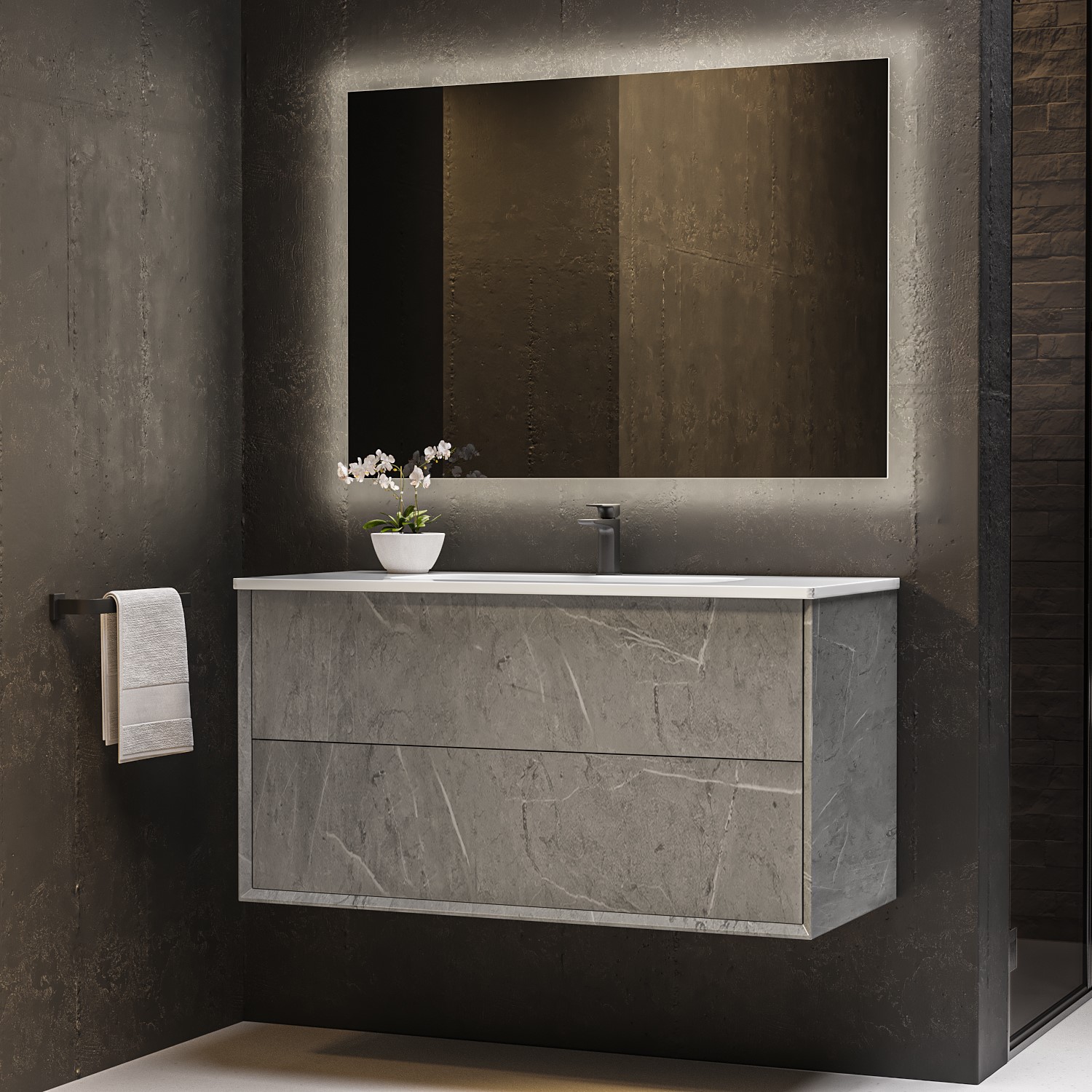 1000mm Grey Wall Hung Vanity Unit with Basin - Arragon