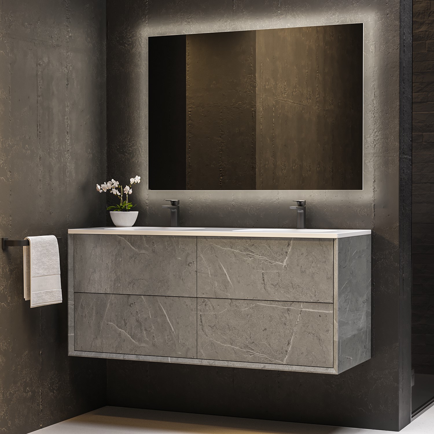 1200mm Grey Wall Hung Double Vanity Unit with Basin - Arragon