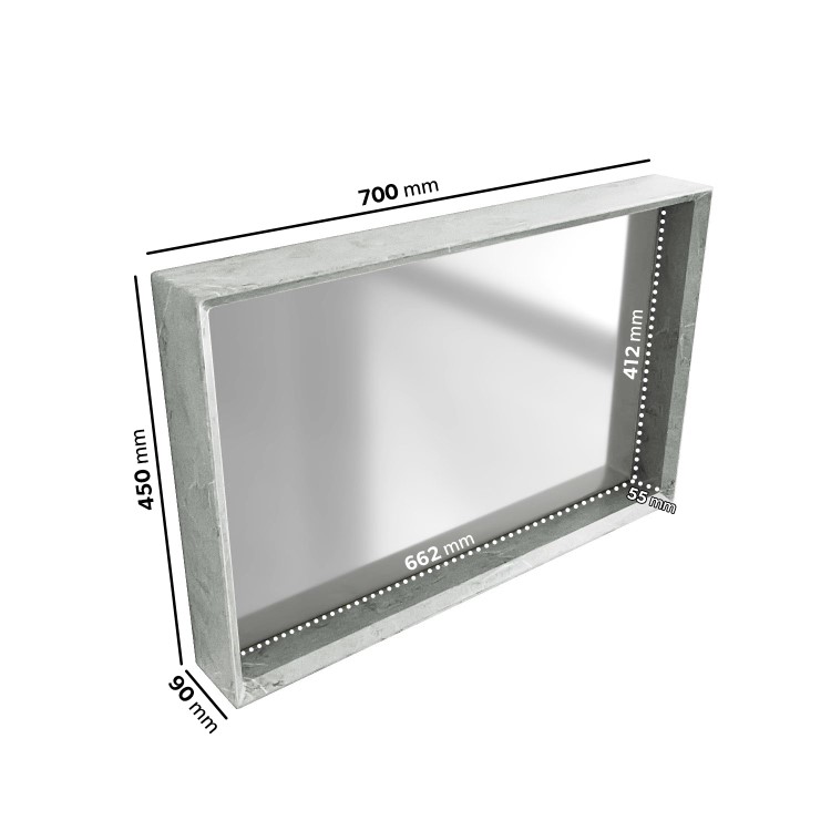 Rectangular Concrete Effect Bathroom Mirror 700 x 450mm - Arragon