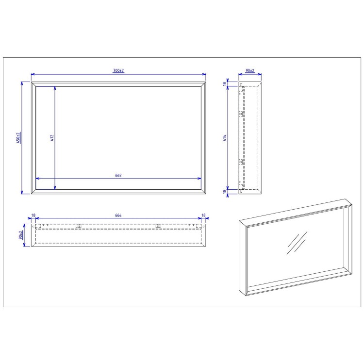 Rectangular Concrete Effect Bathroom Mirror 700 x 450mm - Arragon