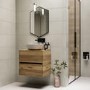 600mm Wood Effect Wall Hung Countertop Vanity Unit with Basin - Roxbi