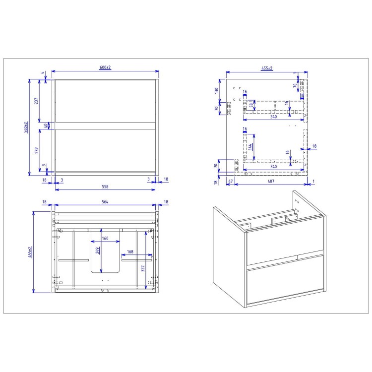 600mm Wood Effect Wall Hung Vanity Unit with Matt Black Basin - Roxbi