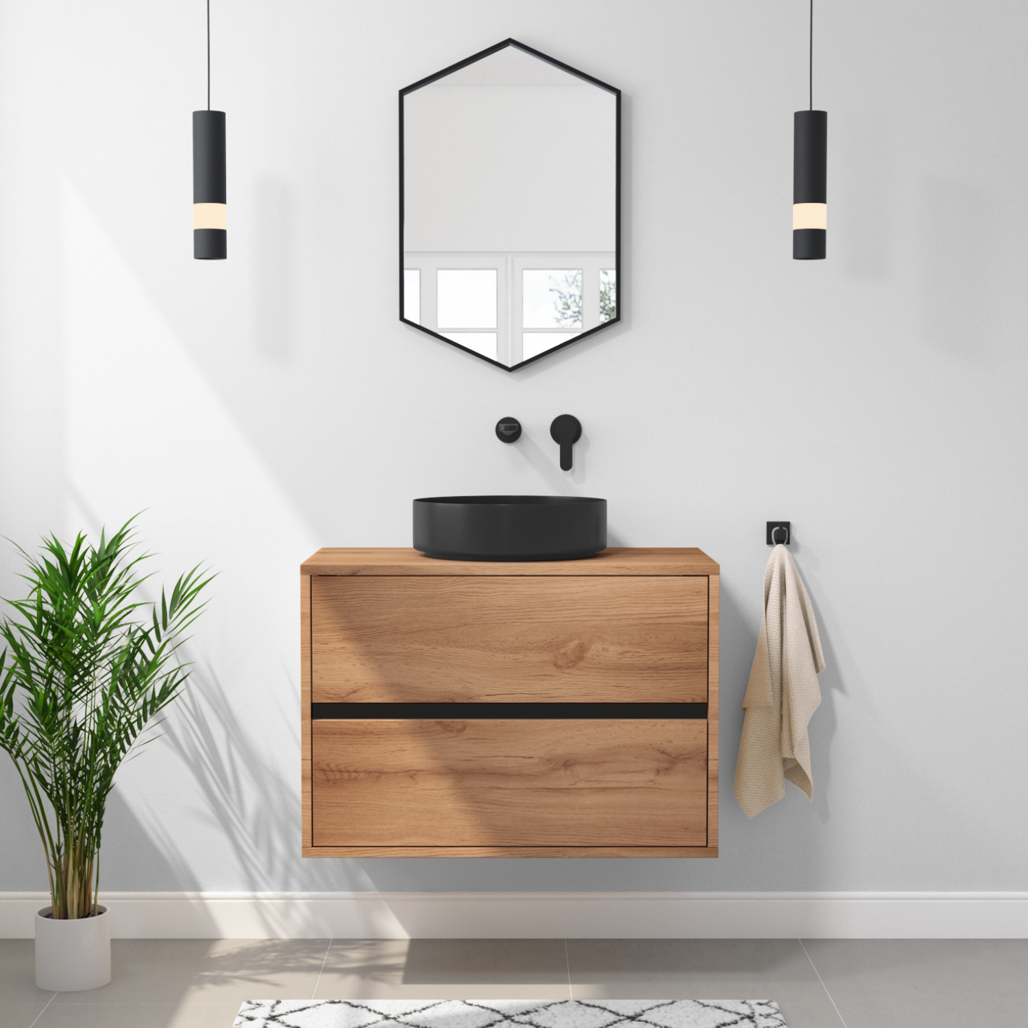 800mm Wood Effect Wall Hung Countertop Vanity Unit with Basin - Roxbi
