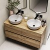1200mm Wood Effect Wall Hung Double Countertop Vanity Unit with Basin - Roxbi