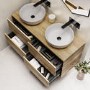 1200mm Wood Effect Wall Hung Double Countertop Vanity Unit with Basin - Roxbi