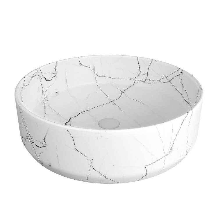 White Wall Hung Vanity Unit with Marble Effect Basin and Wall Mounted Marble Handle Tap - Lorano