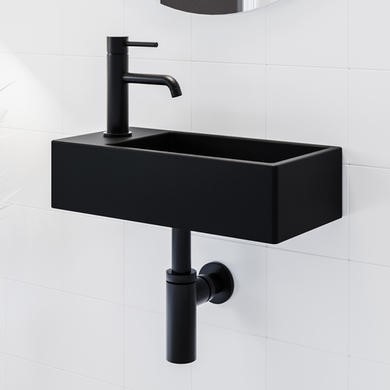 Cloakroom Black Wall Hung Basin Left Hand 405mm and Waste - Detroit