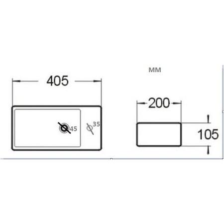 ONLY OPENED - Black Wall Hung Cloakroom Basin Right Hand 405mm - Detroit