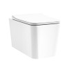 White Square Wall Hung Rimless Toilet with Soft Close Seat Cistern Frame and Brushed Brass Flush - Augusta