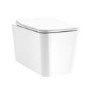White Square Wall Hung Rimless Toilet with Soft Close Seat Cistern Frame and Brushed Brass Flush - Augusta