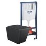 Black Wall Hung Toilet with Soft Close Seat Frame Cistern and Chrome Flush - Augusta