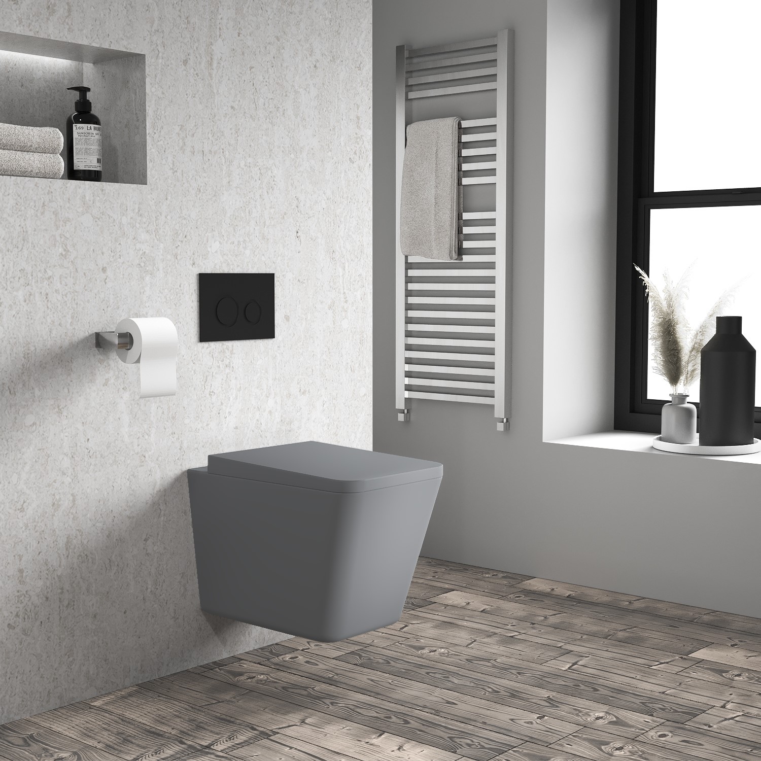 Grey Wall Hung Rimless Toilet and Soft Close Seat - Augusta