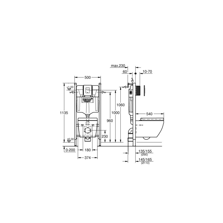 Grey Wall Hung Toilet with Soft Close Seat Frame Cistern and Chrome Flush - Augusta