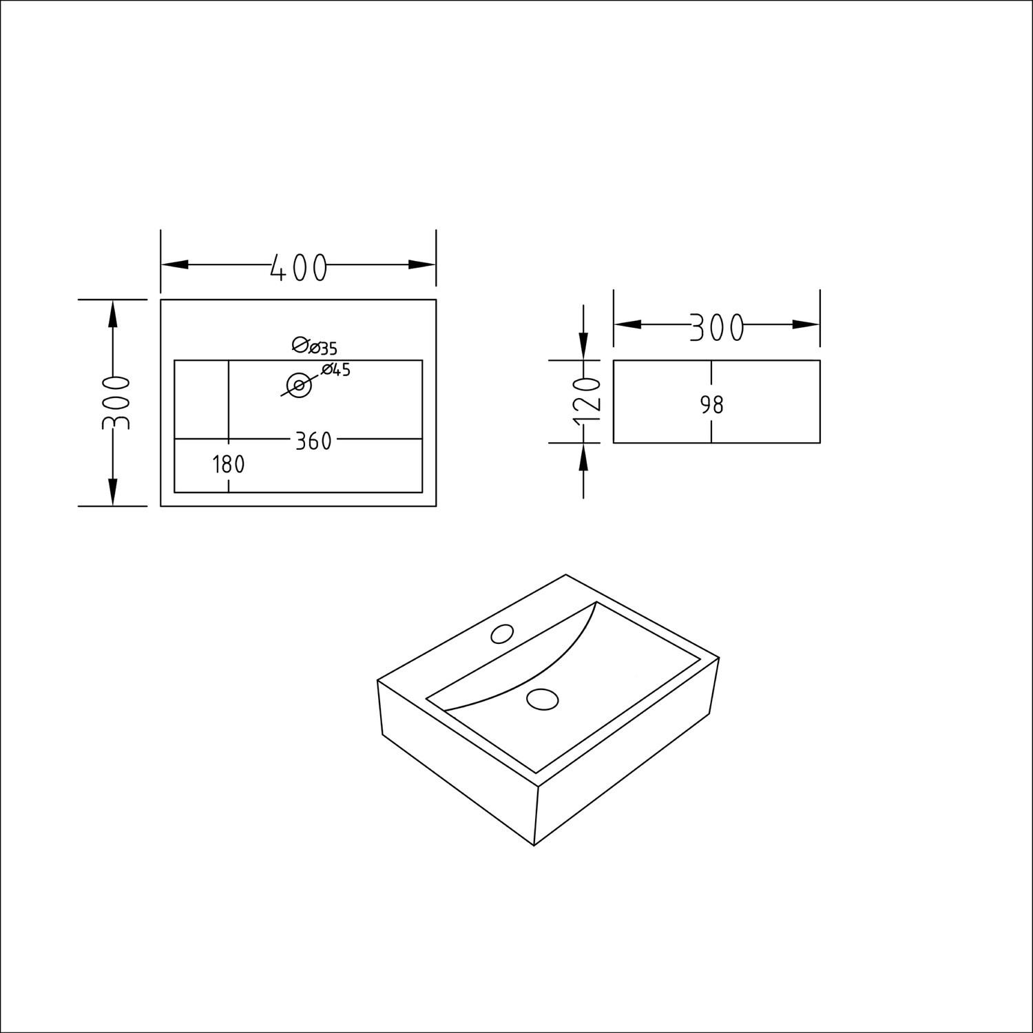 Black Wall Hung Cloakroom Basin 405mm - Houston