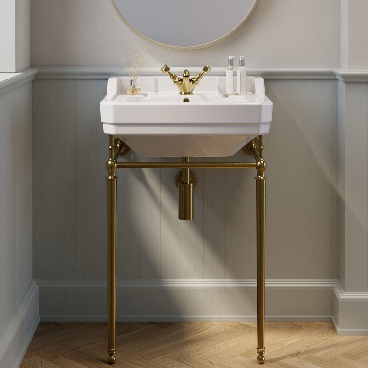 Traditional Freestanding Bath Suite with Toilet & Brass Wash Stand with Basin - Helmsley