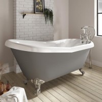 Matt Grey Roll Top Freestanding Slipper Bath with Chrome Feet 1615 x 690mm - Baxenden Matt Grey Roll Top Freestanding Slipper Bath with Chrome Feet 1615 x 690mm - Baxenden