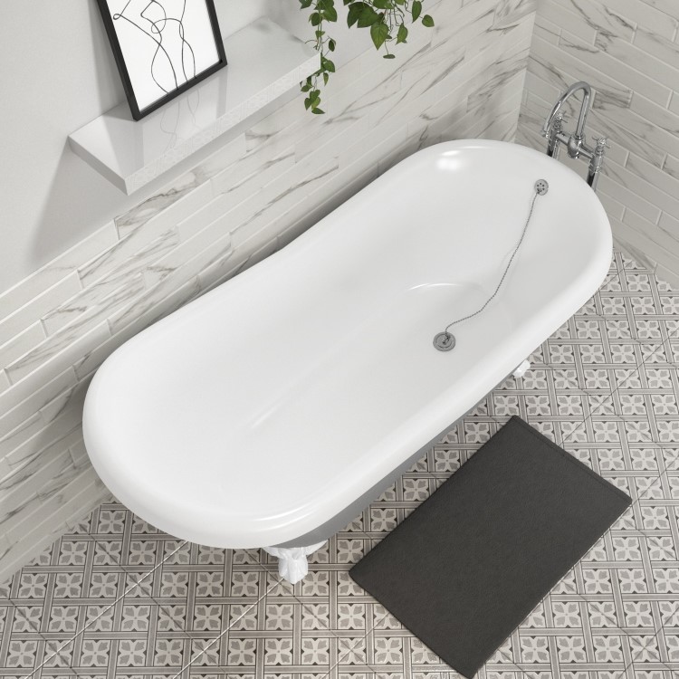 Matt Grey Roll Top Freestanding Slipper Bath with Chrome Feet 1615 x 690mm - Baxenden