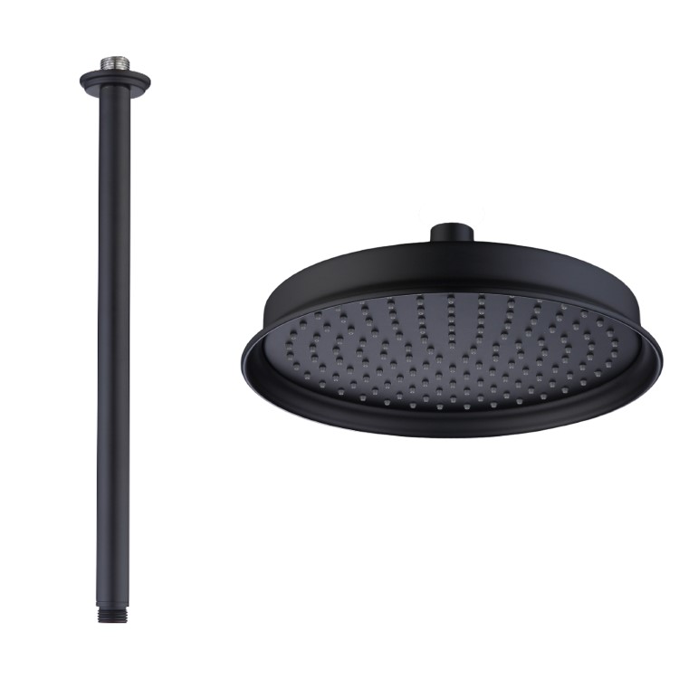 230mm Black Traditional Shower Head with Ceiling Arm