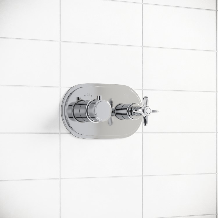 Chrome 1 Outlet Ceiling  Mounted Thermostatic Mixer Shower Set - Camden
