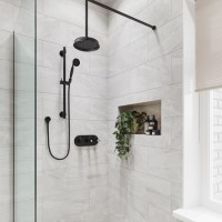Black Dual Outlet Ceiling Mounted Thermostatic Mixer Shower Set with Hand Shower  - Camden Black Dual Outlet Ceiling Mounted Thermostatic Mixer Shower Set with Hand Shower  - Camden