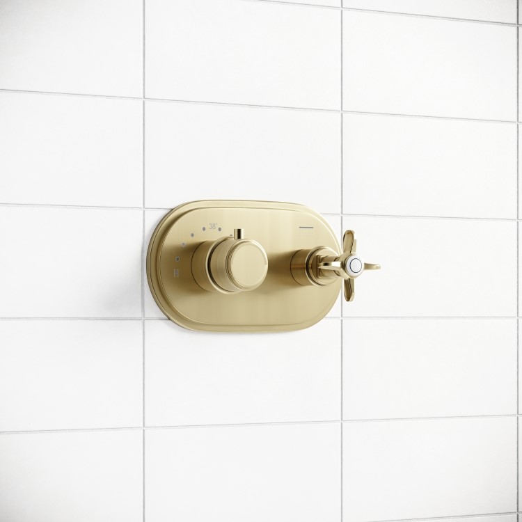 Brushed Brass Single Outlet Thermostatic Mixer Shower with Hand Shower  - Camden