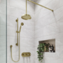 Brushed Brass Concealed Thermostatic Mixer Shower with Ceiling  Shower Head, Slide Rail & Hand Shower - Camden