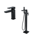 BUN/BeBa_27747/95140 Zana Matt Black Basin Mixer Tap & Freestanding Bath Tap Pack