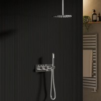 Chrome 2 Outlet  Ceiling  Mounted Thermostatic Mixer Shower Set with Hand Shower - Flow Chrome 2 Outlet  Ceiling  Mounted Thermostatic Mixer Shower Set with Hand Shower - Flow