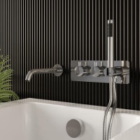 Chrome Dual Outlet Wall Mounted Thermostatic Mixer Shower Set With Hand Shower & Spout - Flow