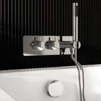Chrome 2 Outlet Thermostatic Mixer Shower Set with Overflow Bath Filler and Integrated Hand Shower - Arissa