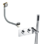 Chrome 2 Outlet Thermostatic Mixer Shower Set with Overflow Bath Filler and Integrated Hand Shower - Arissa