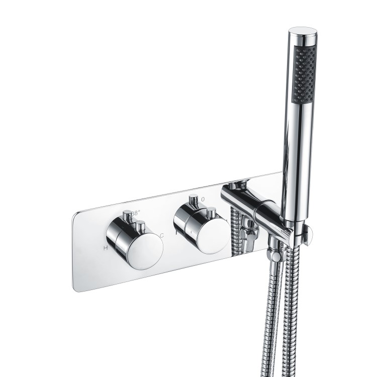 Chrome 2 Outlet Thermostatic Mixer Shower Set with Overflow Bath Filler and Integrated Hand Shower - Arissa