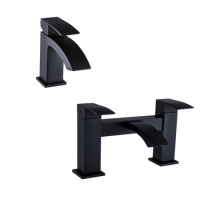 Matt Black Waterfall Bath Tap with Basin Tap Pack - Wave Matt Black Waterfall Bath Tap with Basin Tap Pack - Wave