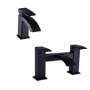 Matt Black Waterfall Bath Tap with Basin Tap Pack - Wave