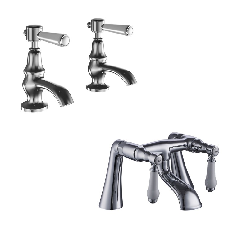 Chrome Traditional Basin Pillar Taps & Bath Filler Tap Pack - Helston