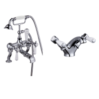 Chrome Bath Shower Mixer and Basin Tap Set - Helston Chrome Bath Shower Mixer and Basin Tap Set - Helston