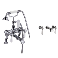 Chrome Bath Shower Mixer and Wall Mounted Basin Tap Set - Helston Chrome Bath Shower Mixer and Wall Mounted Basin Tap Set - Helston