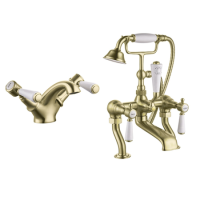 Gold Bath Shower Mixer and Basin Tap Set - Helston Gold Bath Shower Mixer and Basin Tap Set - Helston