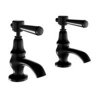 Matt Black Traditional Basin Pillar Taps & Bath Filler Tap Pack - Helston