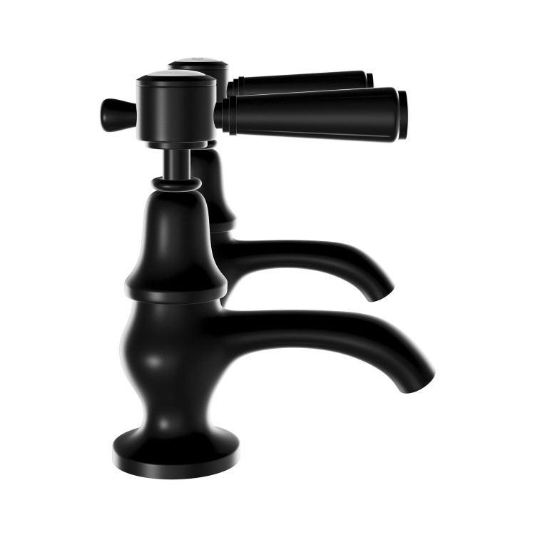 Matt Black Traditional Basin Pillar Taps & Bath Filler Tap Pack - Helston