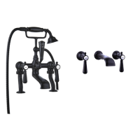 Black Bath Shower Mixer and Wall Mounted Basin Tap Set - Helston Black Bath Shower Mixer and Wall Mounted Basin Tap Set - Helston