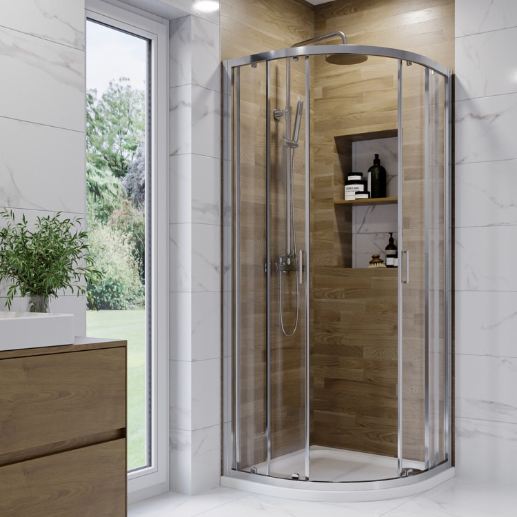 800mm Chrome 6mm Glass Quadrant Shower Enclosure with Shower Tray - Carina