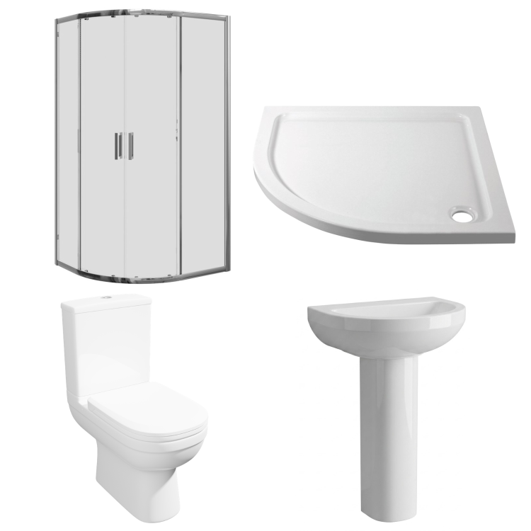 800mm Quadrant Chrome Shower Enclosure Suite with Toilet & Basin - Carina