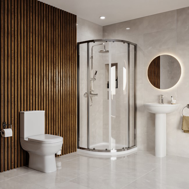 900mm Quadrant Chrome Shower Enclosure Suite with Toilet & Basin - Carina
