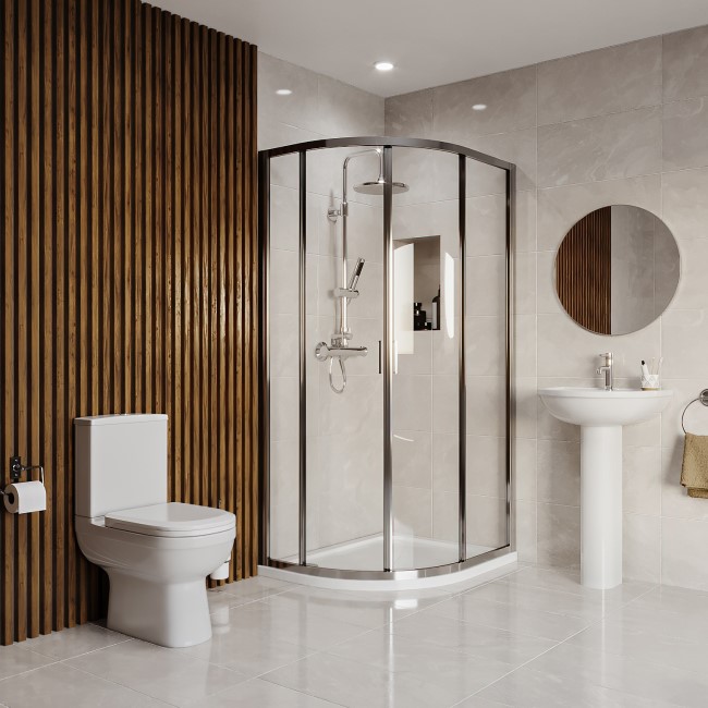 900 x 760mm Right Hand Offset Quadrant Shower Enclosure Suite with Toilet & Basin - Carina